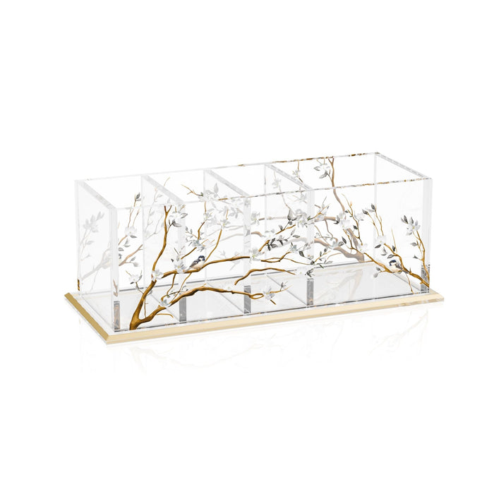 Botanical Bloom Cutlery Holder — four-compartment caddy with golden branch detailing | Judaica Square Lakewood