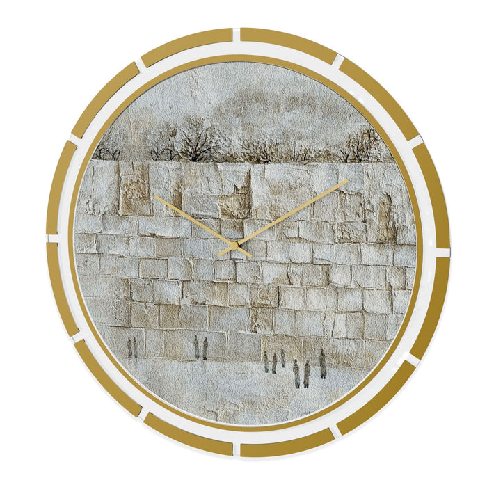 Leatherite Serene Kosel Wall Clock — round leather clock face with Kosel artwork | Judaica Square Lakewood