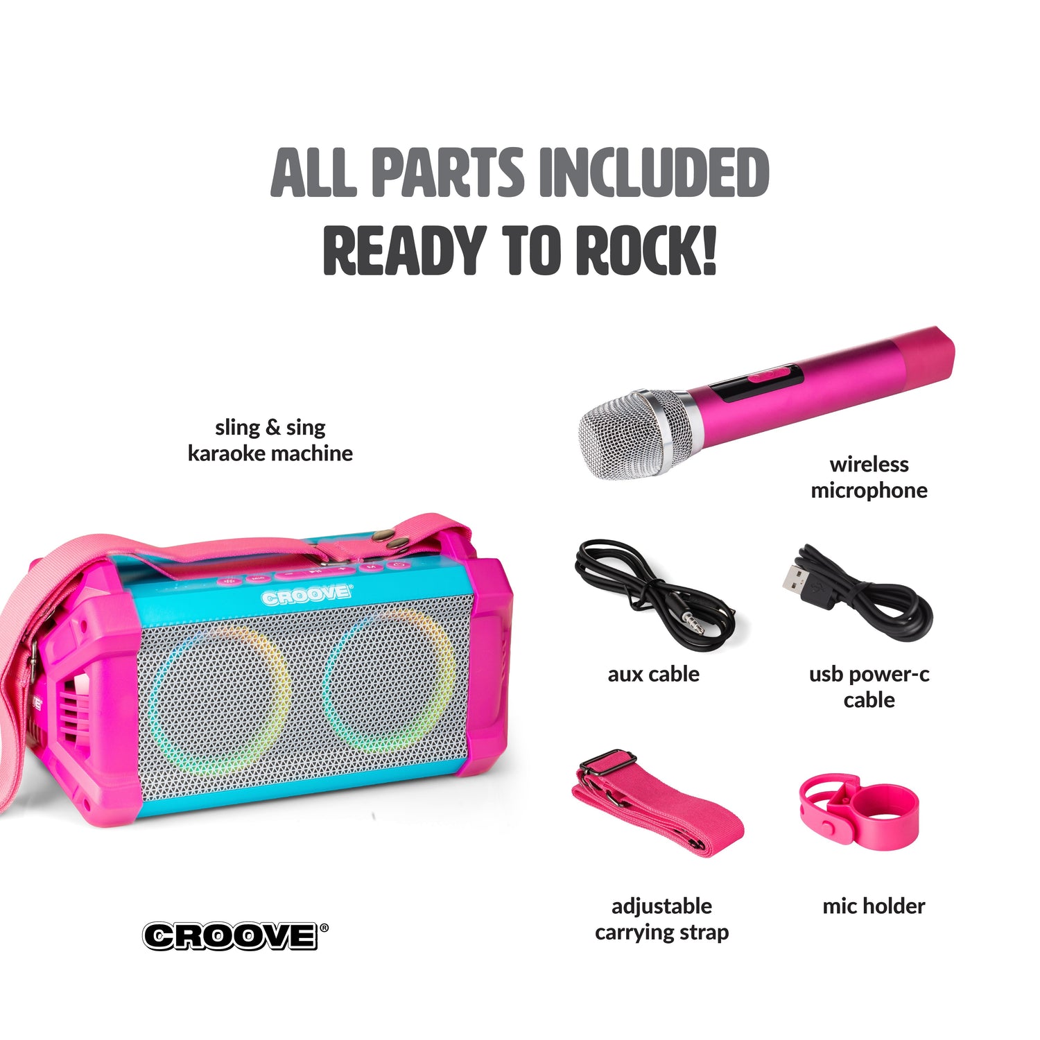 Croove Sling & Sing Portable Karaoke Machine - Bluetooth Speaker & Mic — kids set, view 3 | Judaica Square Lakewood