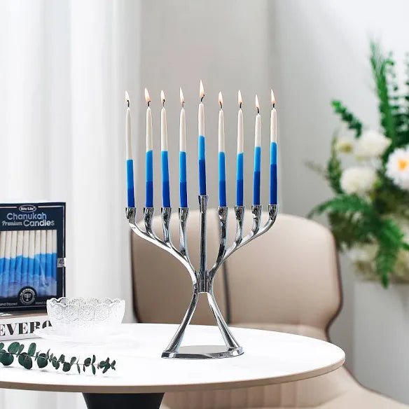 Blue and white Hanukkah candles — box of 45 hand-dipped tapers for a menorah | Judaica Square Lakewood (view 9)