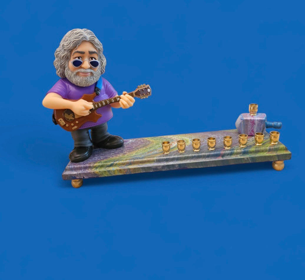 Jerry Garcia Menorah — signed sculpture with brass cups on a swirled base | Judaica Square Lakewood (view 10)