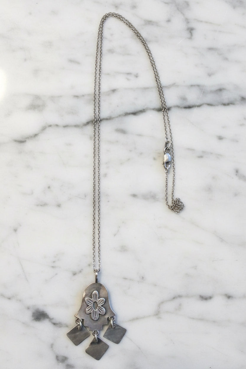 Folklorica hamsa necklace — sterling silver amulet with fringe | Judaica Square Lakewood (view 4)