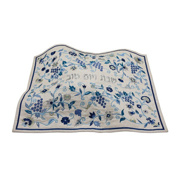 Emanuel Machine Embroidered Challah Cover-Grapes-Blue  (EM-CMG34)