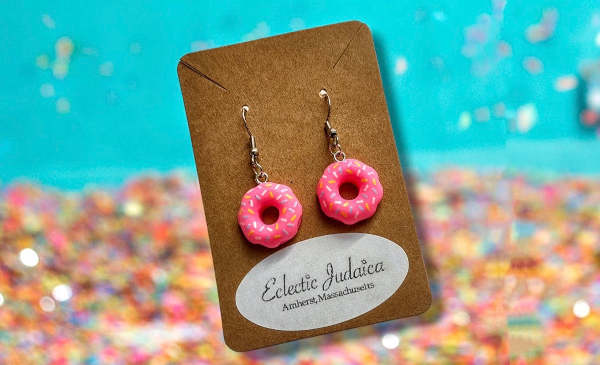 Sprinkle Donut Earrings — frosted donuts with rainbow sprinkles | Judaica Square Lakewood (view 6)