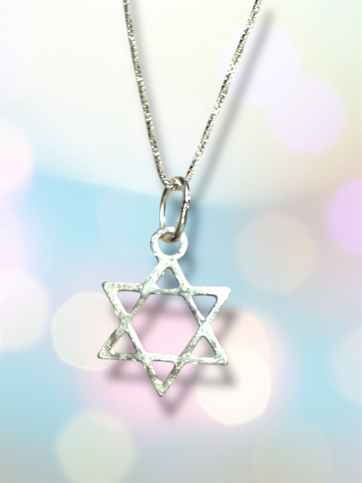 Classic sterling silver Star of David pendant on a 16 inch box chain | Judaica Square Lakewood (view 8)