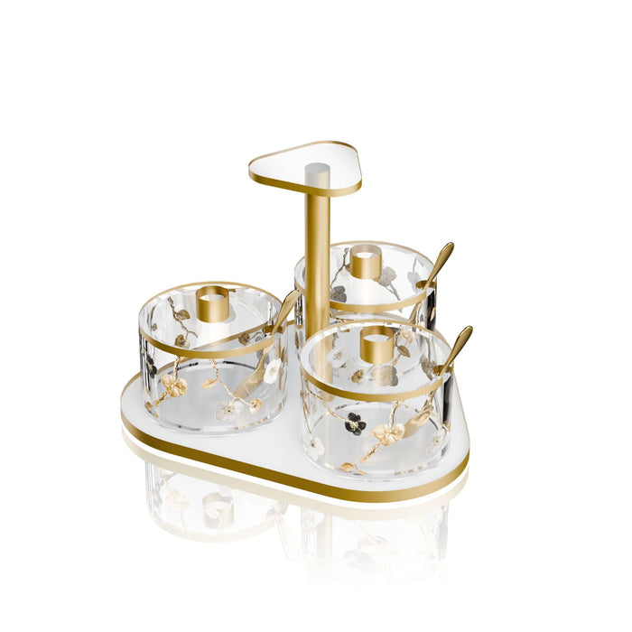 Ornate Garden Swivel Dip Dish (3 Dishes) — three lidded dishes on an ornate garden swivel base | Judaica Square Lakewood
