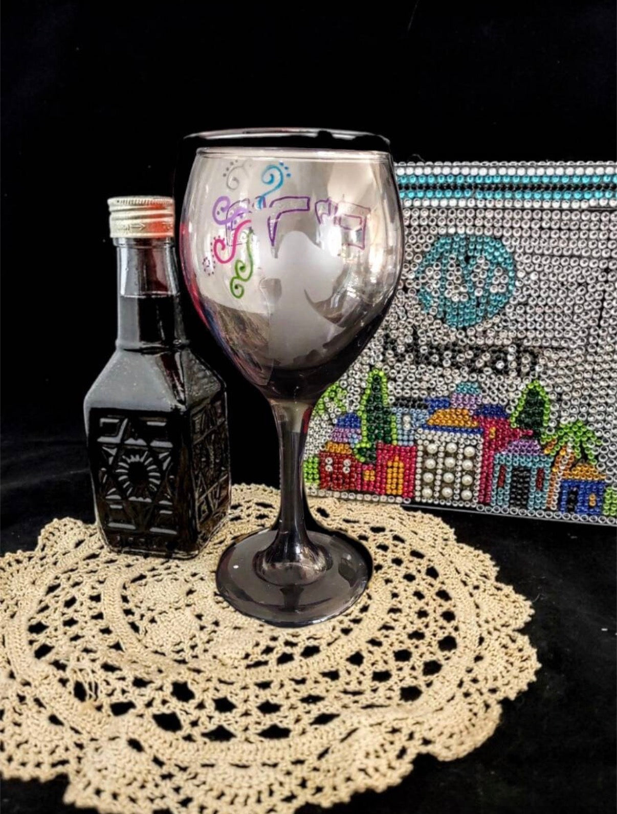 Dark frosted Seder glasses — Miriam, Elijah and kiddush cup trio | Judaica Square Lakewood (view 4)