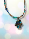Small blue mosaic hamsa necklace — cobalt glass gold pendant | Judaica Square Lakewood