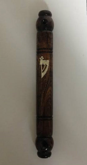 Dark Wood Round Mezuzah Case 12cm
