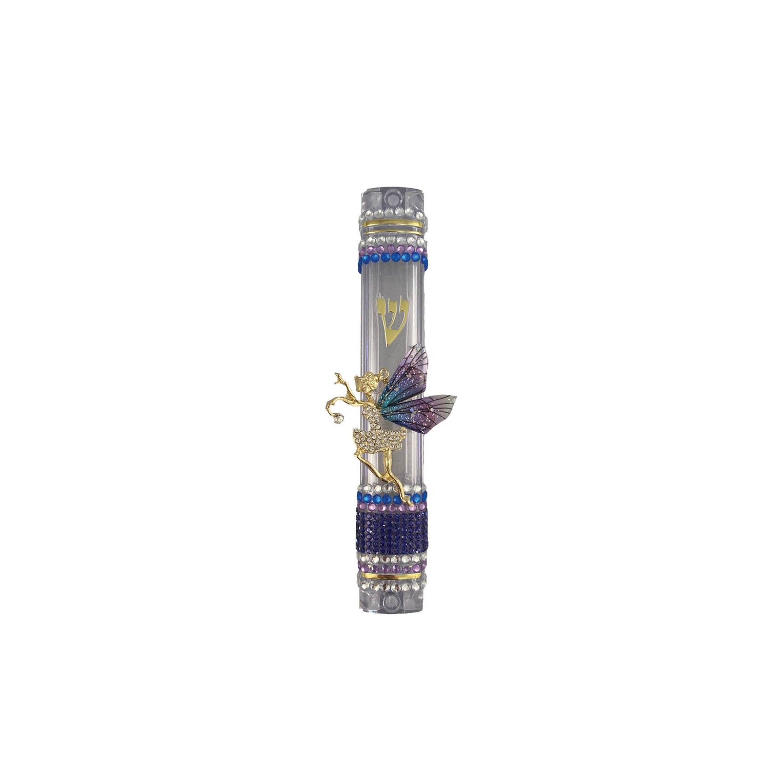 Crown and dancing women acrylic mezuzah case — gold enamel crown with rhinestones | Judaica Square Lakewood (view 3)