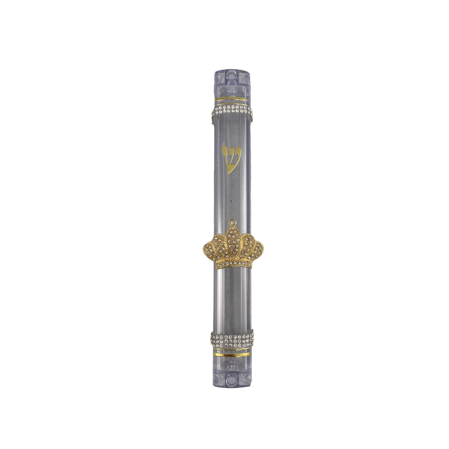 Crown and dancing women acrylic mezuzah case — gold enamel crown with rhinestones | Judaica Square Lakewood (view 6)
