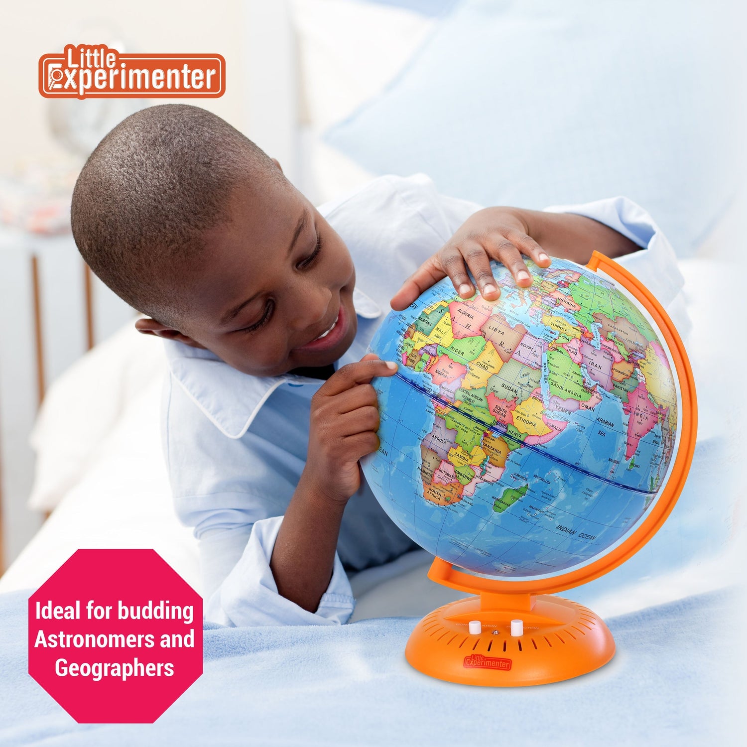 Little Experimenter 3-in-1 Light-Up Globe for Kids - 8" Star Map — illuminated world, view 2 | Judaica Square Lakewood