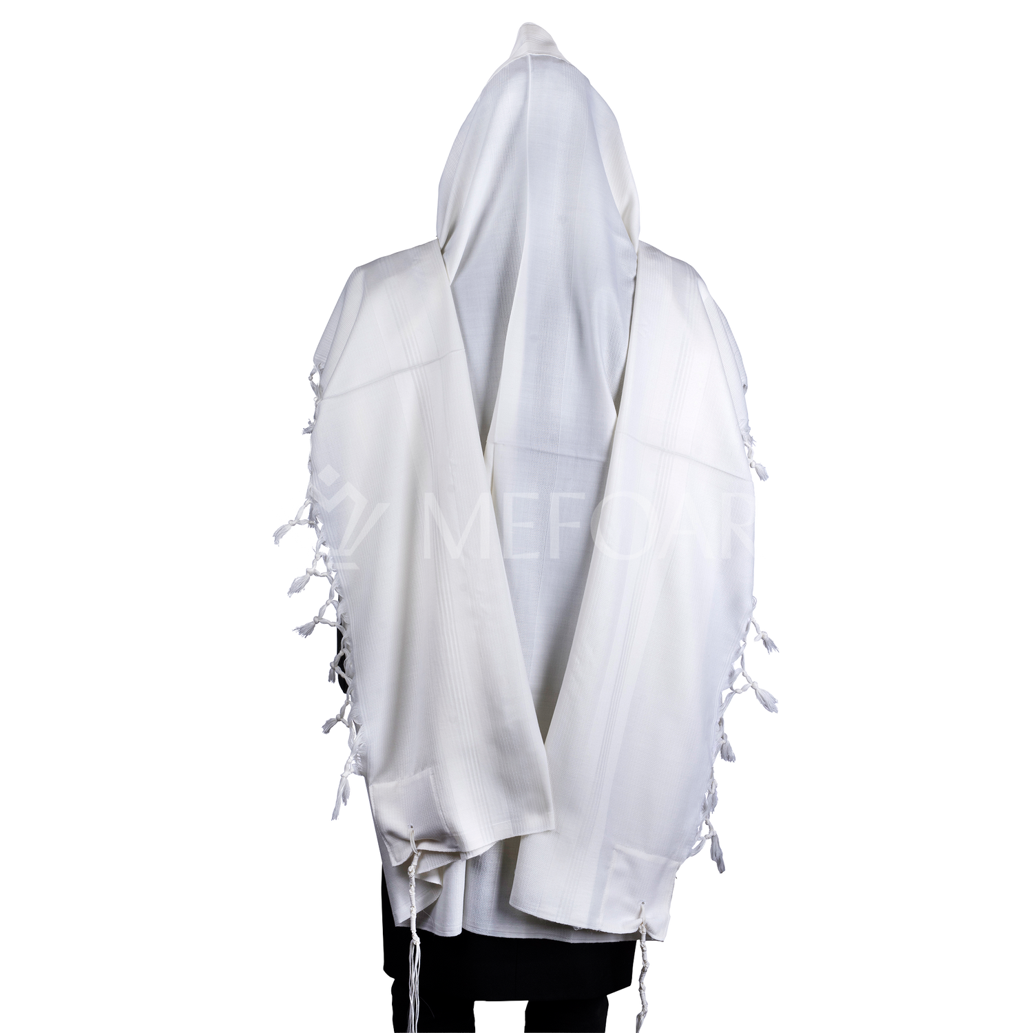 Tallis Wool Hamefoar - Deluxe - White Stripes - Tallis view 2 | Judaica Square Lakewood