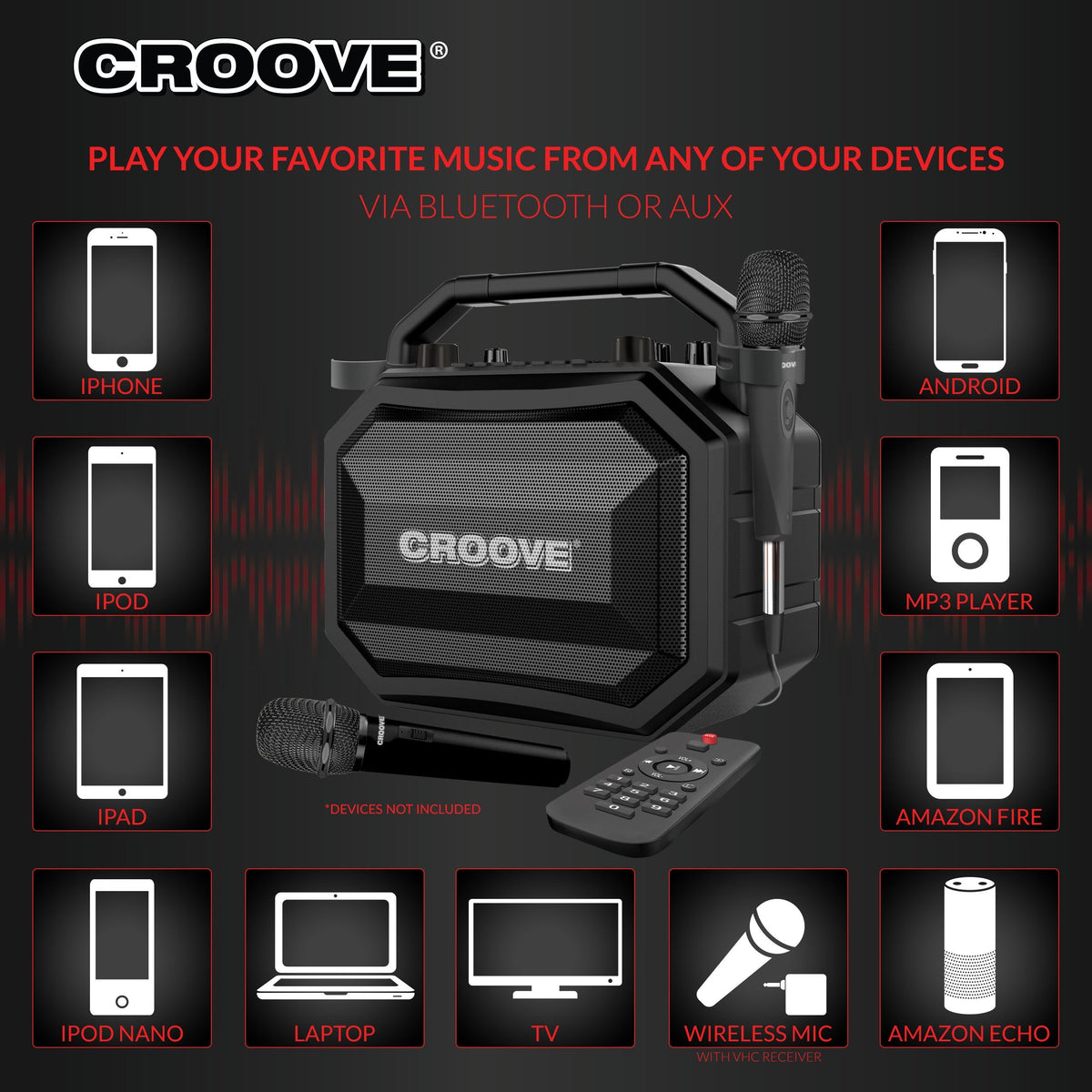 Croove Party Box Portable Karaoke Machine - Rechargeable, Bluetooth — speaker, view 6 | Judaica Square Lakewood