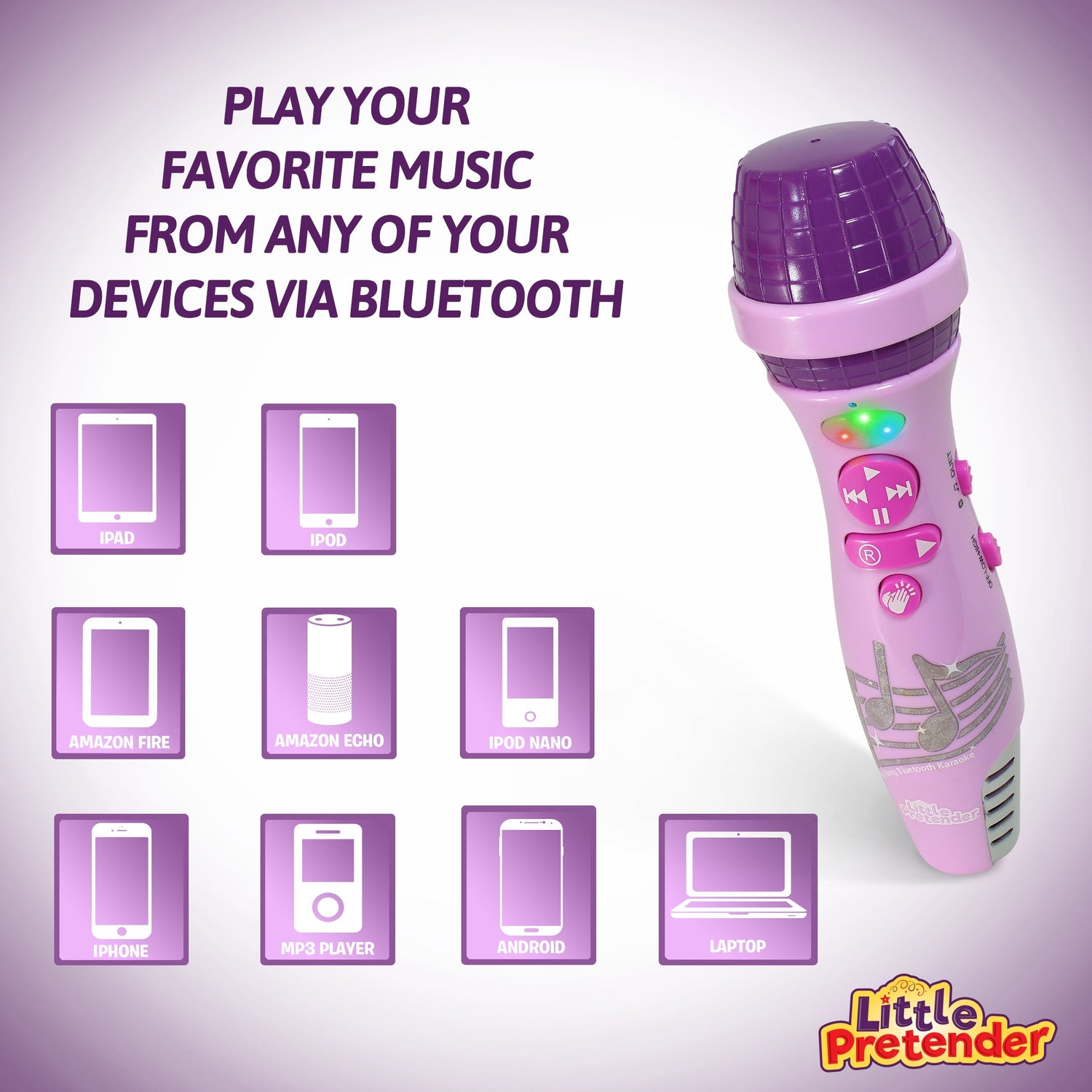Little Pretender Kids Bluetooth Karaoke Microphone - 15 Nursery Rhymes — sing-along toy, view 5 | Judaica Square Lakewood