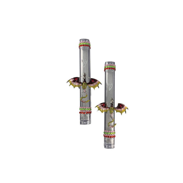 Colorful dragon mezuzah case — enamel dragon and rhinestones on a clear acrylic case | Judaica Square Lakewood