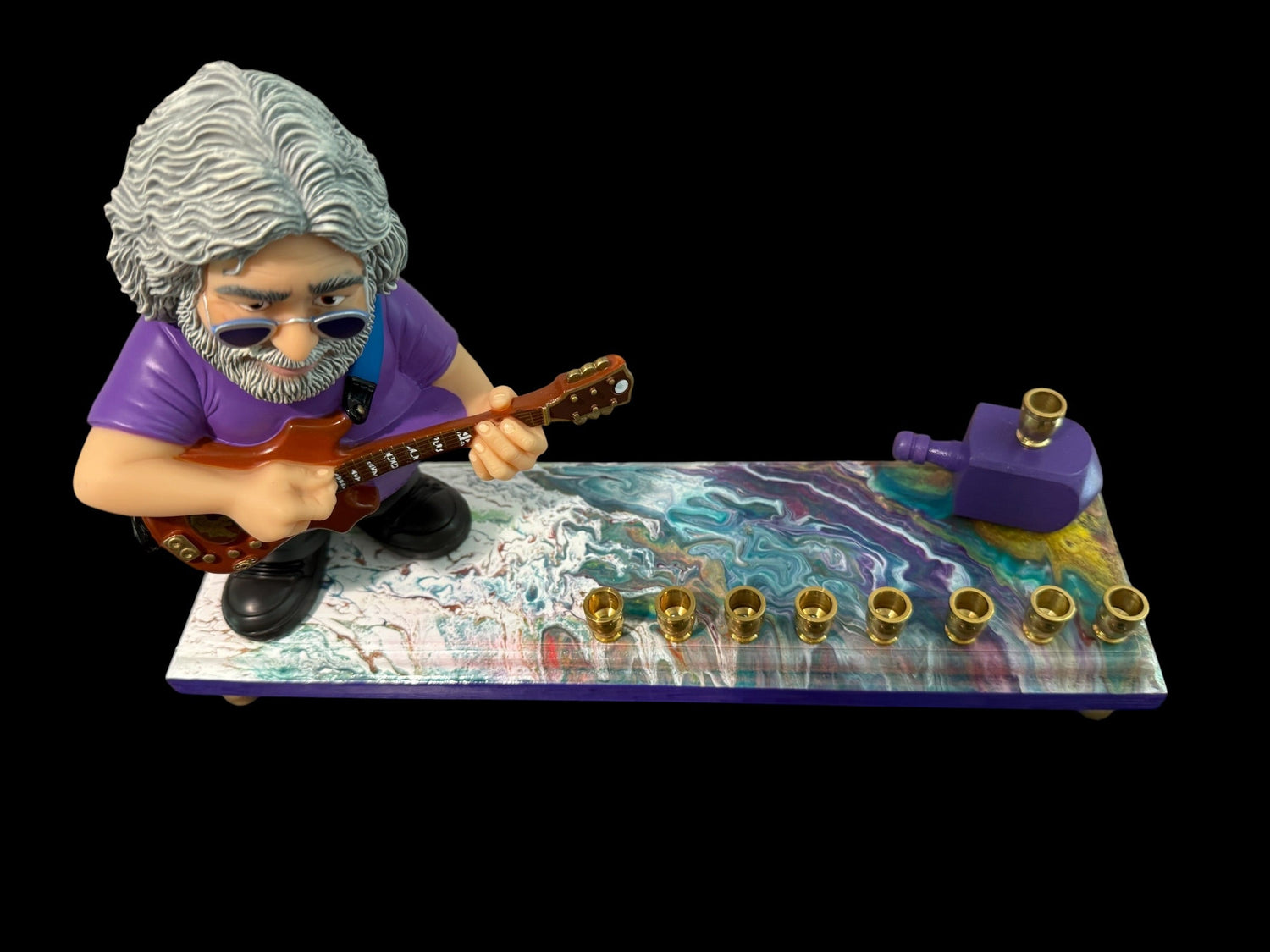 Jerry Garcia Menorah — signed sculpture with brass cups on a swirled base | Judaica Square Lakewood (view 12)