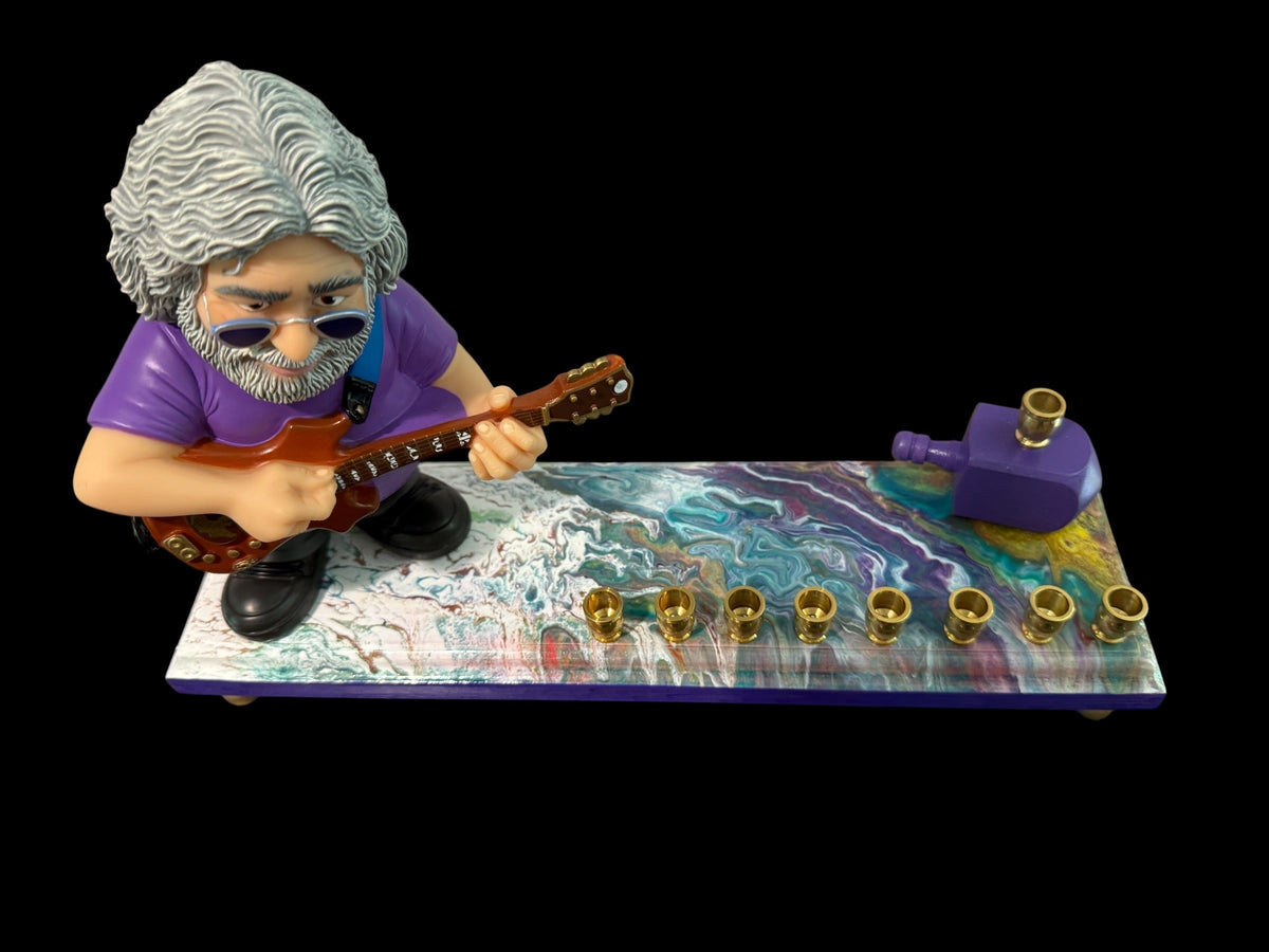 Jerry Garcia Menorah — signed sculpture with brass cups on a swirled base | Judaica Square Lakewood (view 12)