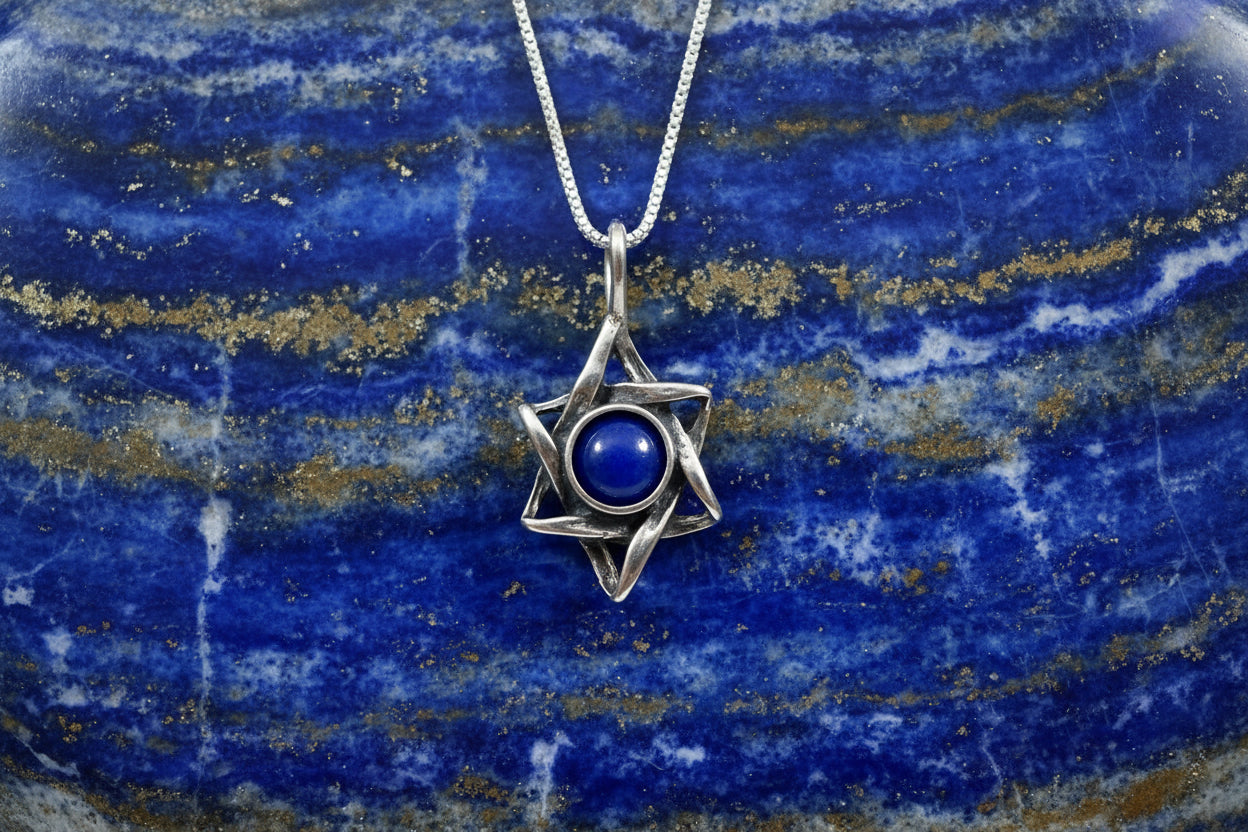 Sterling Star of David pendant with deep blue lapis lazuli stone | Judaica Square Lakewood (view 8)
