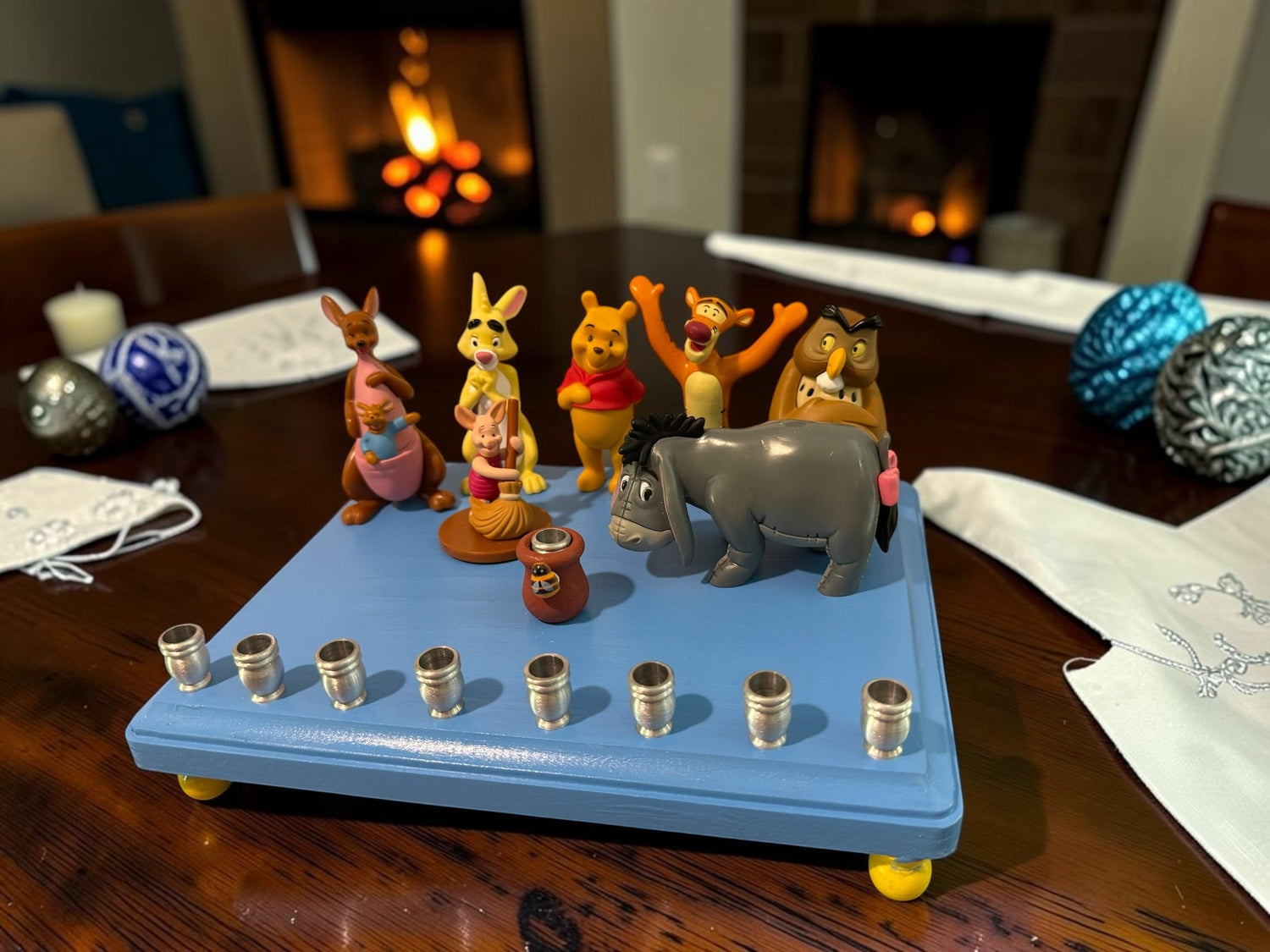 Classic Winnie the Pooh Menorah — Pooh and Tigger figures with honey pot shamash | Judaica Square Lakewood (view 7)