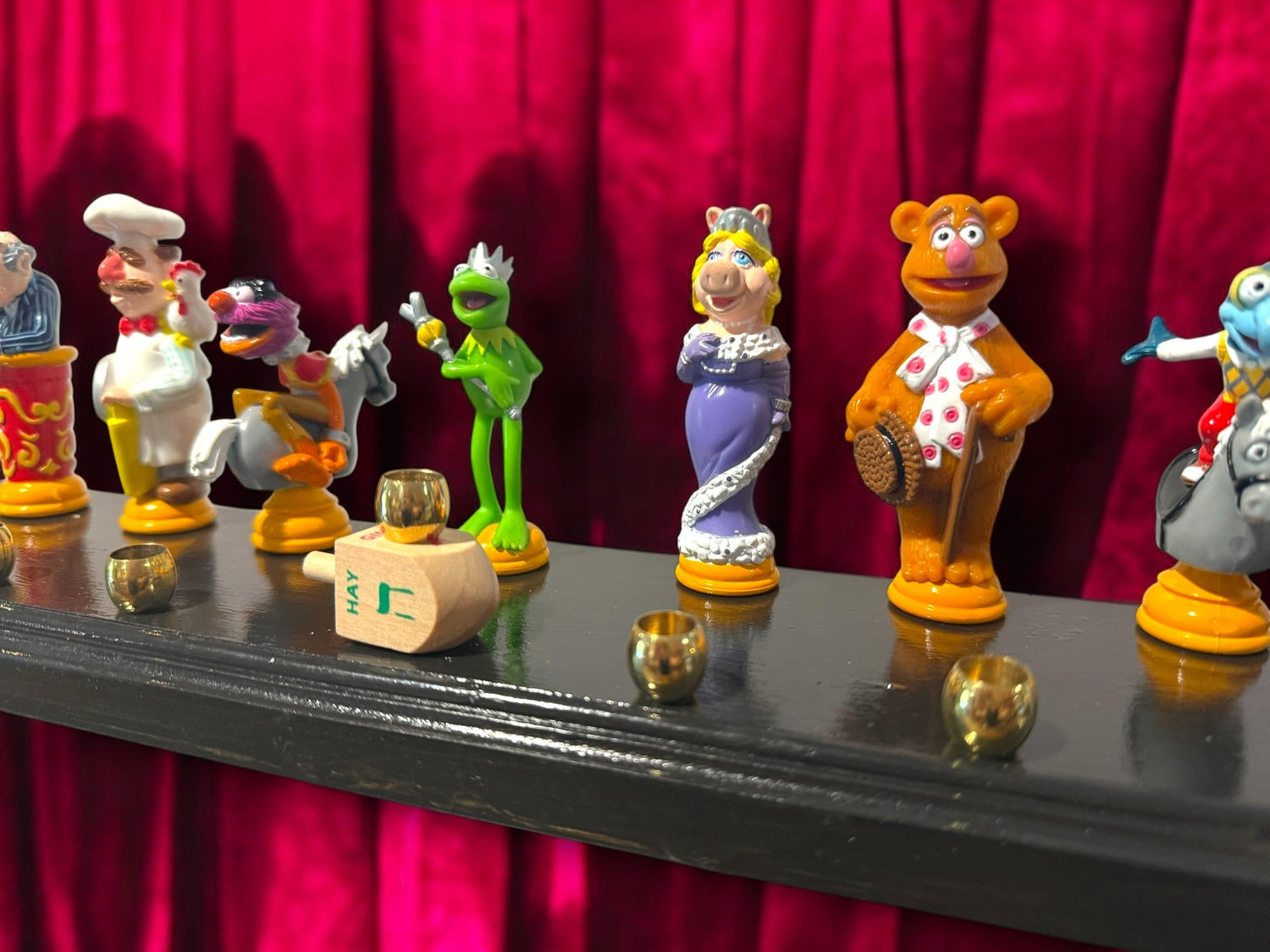 Muppets cast menorah — nine repurposed Muppets figures along a long plaque with brass cups | Judaica Square Lakewoo (view 24)