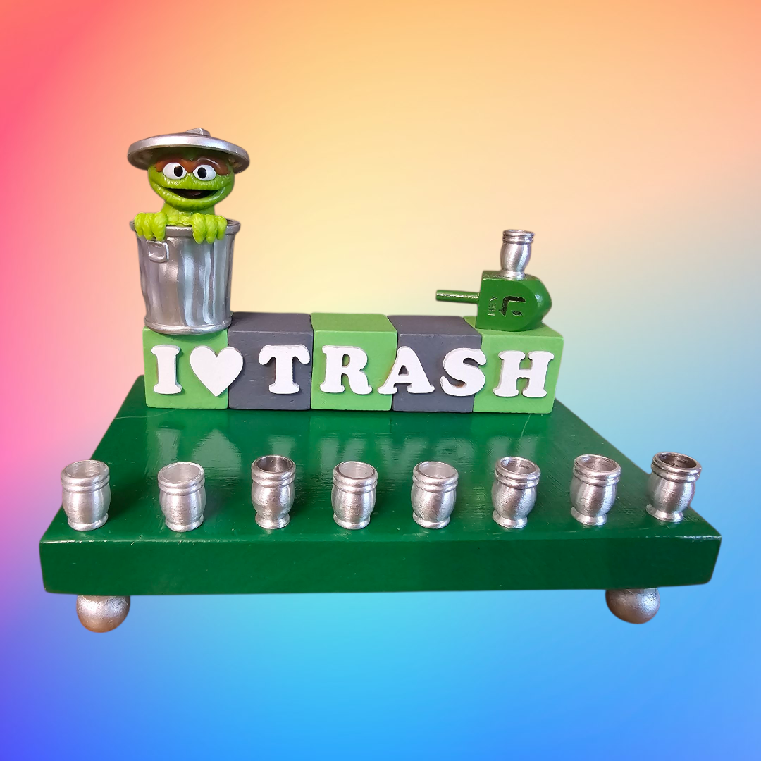 Sesame Street Menorah — Elmo, Bert, Ernie and friends with wooden dreidel shamash | Judaica Square Lakewood (view 6)