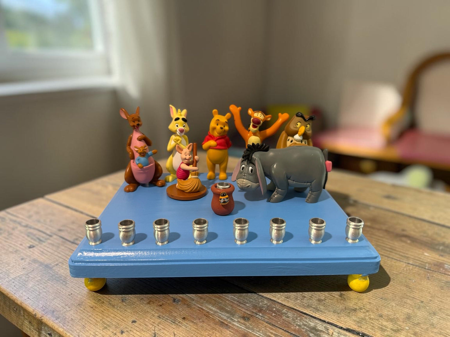 Classic Winnie the Pooh Menorah — Pooh and Tigger figures with honey pot shamash | Judaica Square Lakewood (view 13)