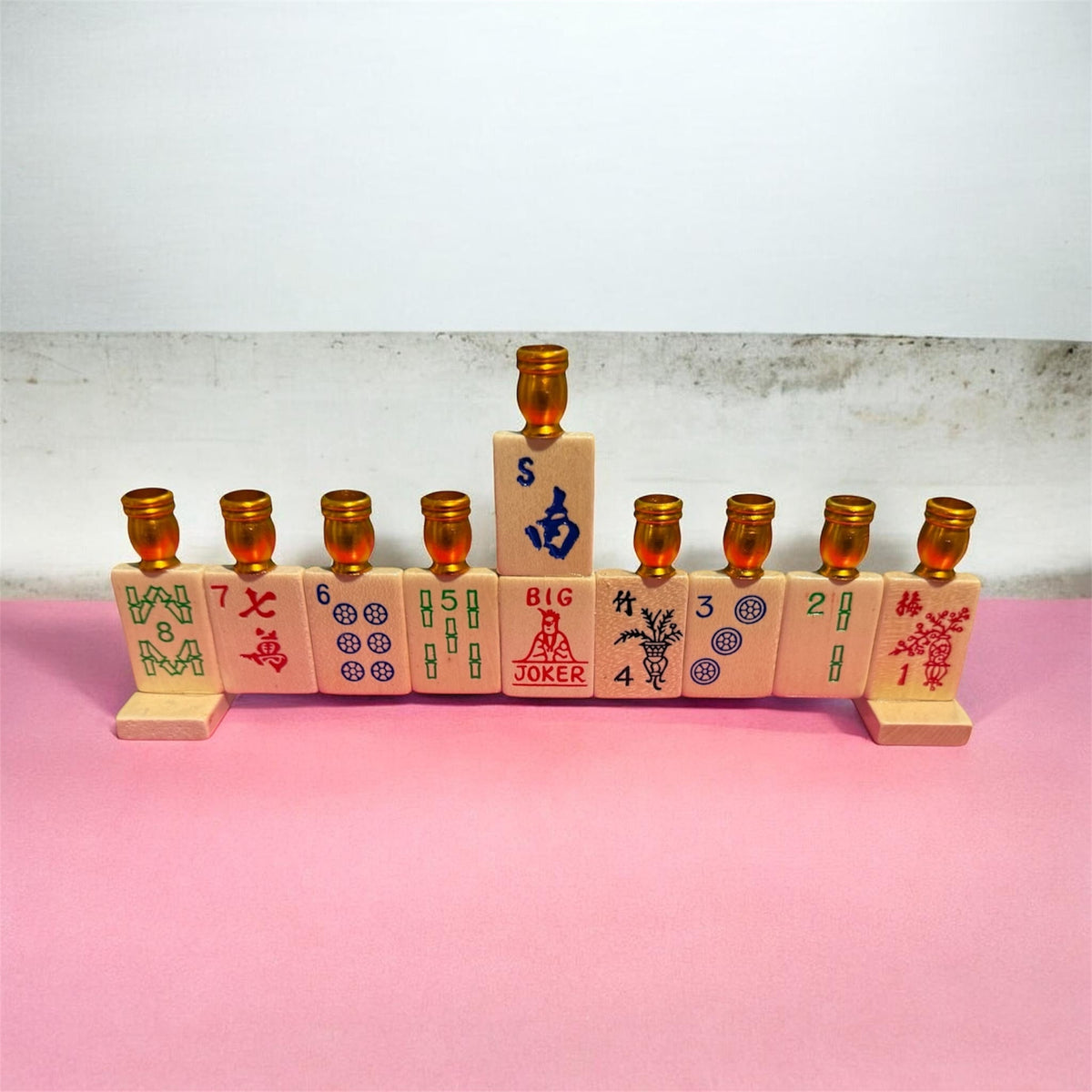Mah Jongg menorah — repurposed game tiles with numbered aluminum candle cups | Judaica Square Lakewood (view 9)
