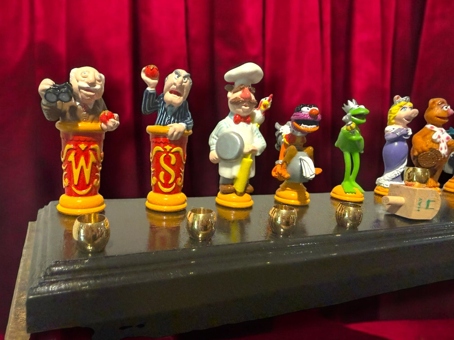 Muppets cast menorah — nine repurposed Muppets figures along a long plaque with brass cups | Judaica Square Lakewoo (view 25)