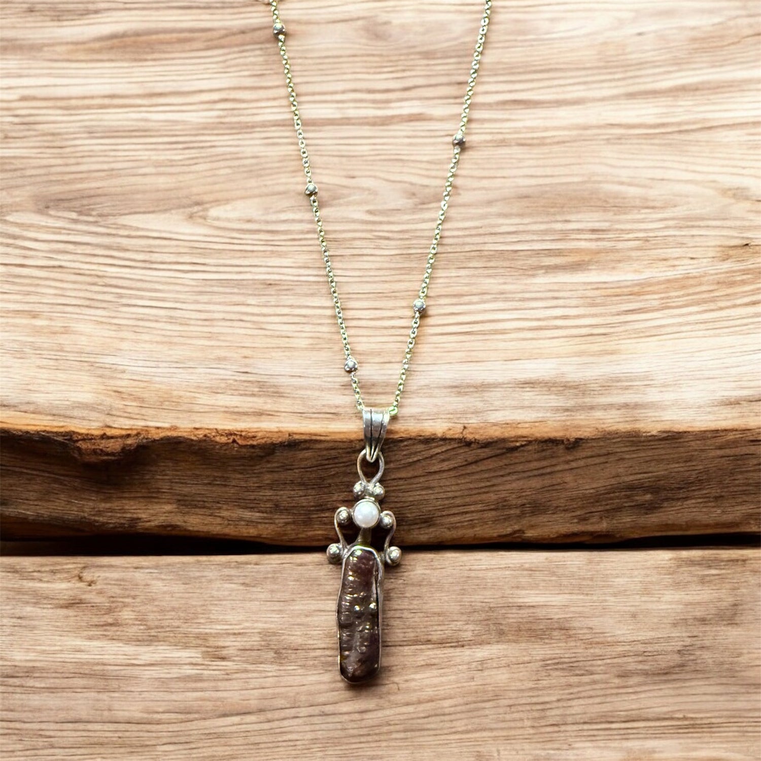 Vintage freshwater pearl pendant on a beaded sterling silver chain | Judaica Square Lakewood (view 4)