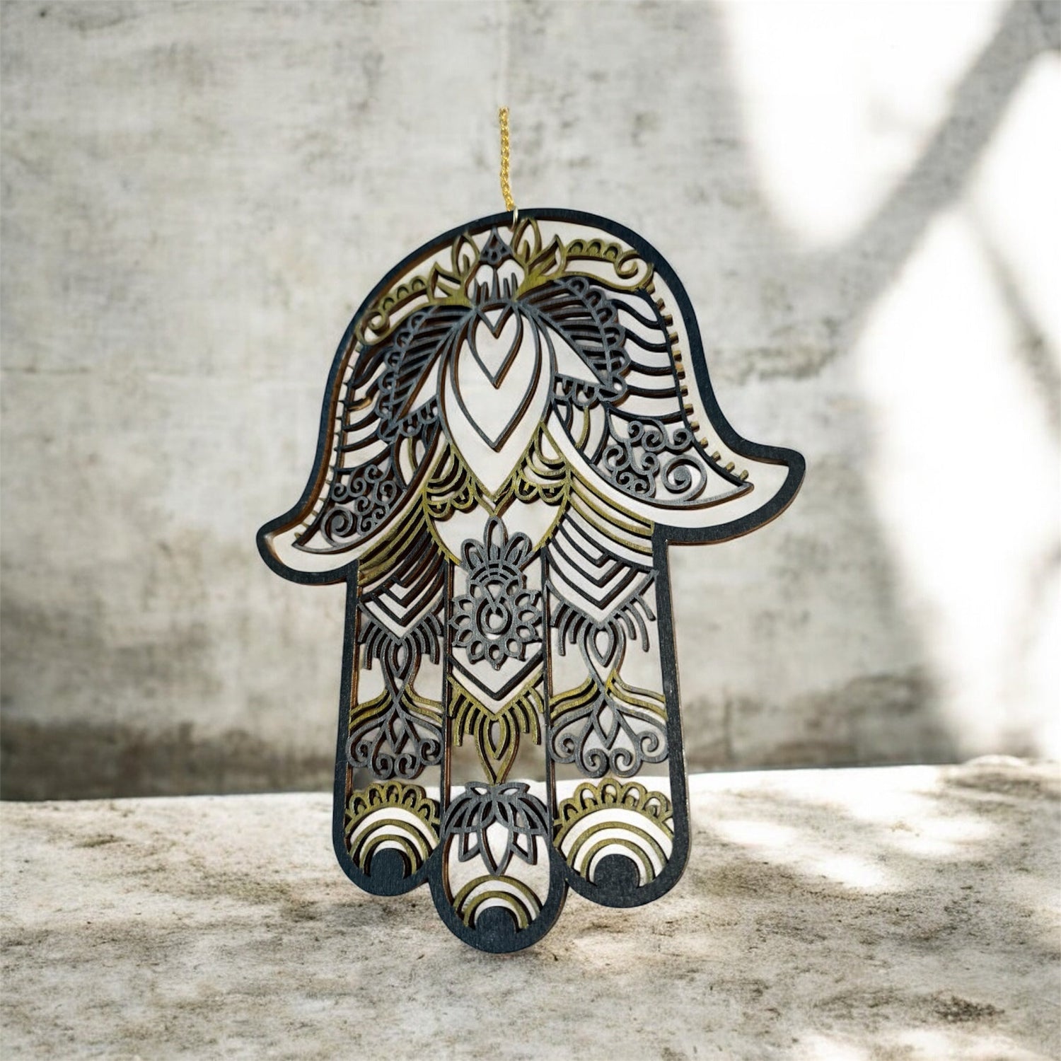 Two-sided wood hamsa — evil eye and floral mandala designs | Judaica Square Lakewood (view 12)