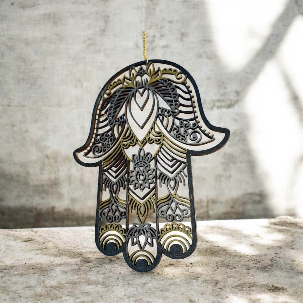 Two-sided wood hamsa — evil eye and floral mandala designs | Judaica Square Lakewood (view 12)