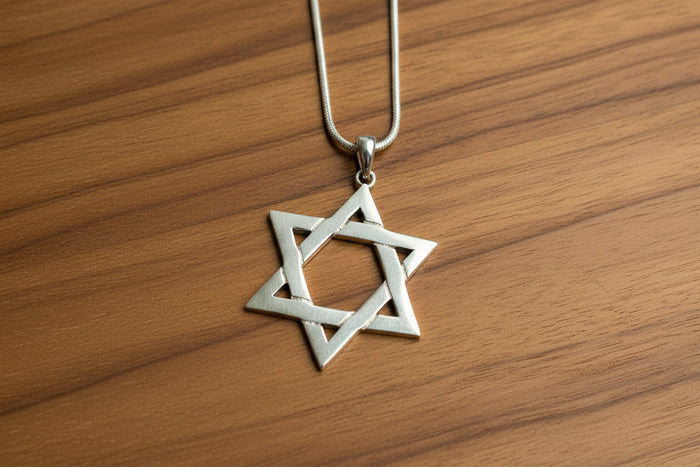 Large woven sterling silver Magen David pendant on a rope chain | Judaica Square Lakewood