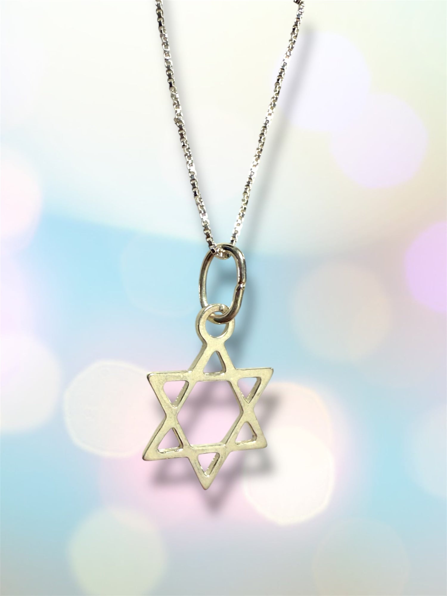 Classic sterling silver Star of David pendant on a 16 inch box chain | Judaica Square Lakewood (view 9)