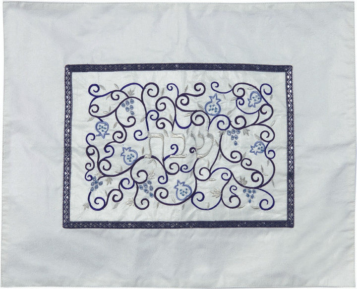 Embroidered Challah Cover Pomegranates White / Blue (EM-CMD2)