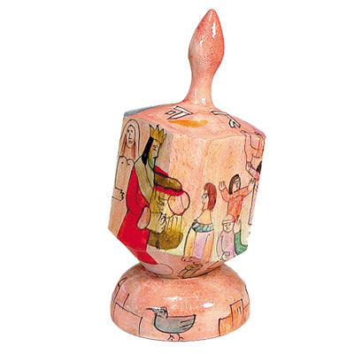 Emanuel Painted Large Dreidel With Stand (Nes Haya PO)