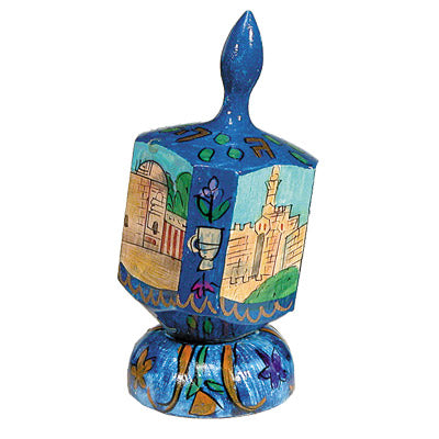 Emanuel Painted Large Dreidel With Stand (Nes Haya PO) (EM-DRL-1A)