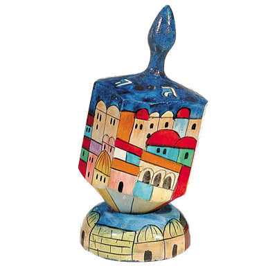 Emanuel Painted Large Dreidel With Stand (Nes Haya PO) (EM-DRL-3A)
