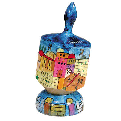 Emanuel Painted Large Dreidel With Stand (Nes Haya PO)