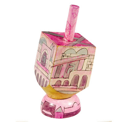 Emanuel Painted Small Dreidel With Stand (Nes Haya PO)