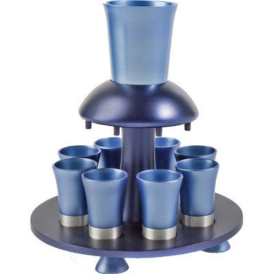 Anodized Aluminum Kiddush Fountain + Goblet + 8 Cups Blues (EM-FNM2)