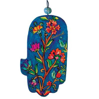 Emanuel Large Wood Painted Hamsa Flowers(EM-HAL14)