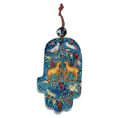 Small Wood Painted Hamsa 3.4"X2"