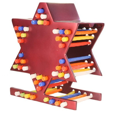 Aluminum Cast Menorah Star of David Red