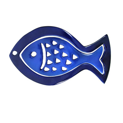 Aluminum Trivet Two Piece Set Fish Shape Blue