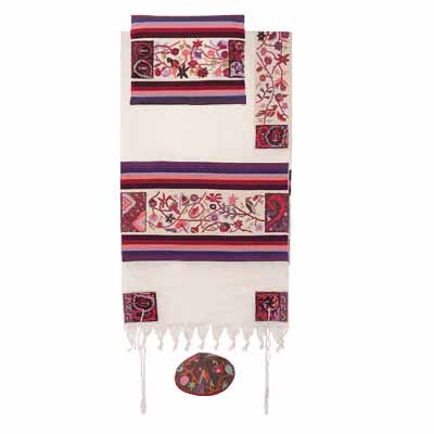Yair Emanuel Embroidered Cotton Tallit -The Matriarches in color EM-TFE8/21