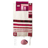 Yair emanuel Raw Silk Tallit with stripes  - Maroon on white  EM-TRS2/21