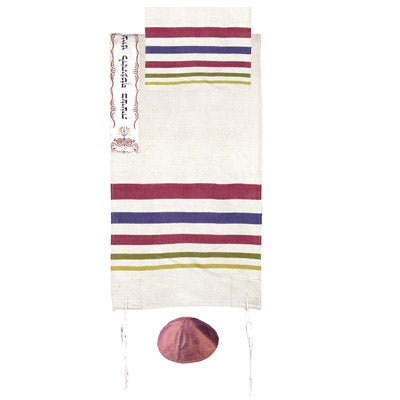 Yair emanuel hand woven Raw Silk Tallit with Embroidered Atara  - Multicolor EM-TSW3/21