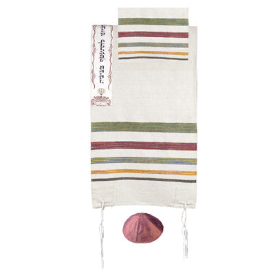 Yair emanuel hand woven Raw Silk Tallit with Embroidered Atara  - Multicolor EM-TSW4/21