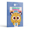 English Workbook Grade 2 front cover — cartoon leopard cub holding a Grade 2 sign under the Grammar, Writing and Vocabulary badges